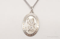 Antique Saint Christopher Protect Us Sterling Silver Pendant on Silver Necklace