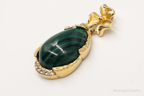 Designer Ross Simons Malachite Cubic Zirconia Gold Over Sterling Silver Pendant