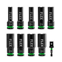 FLEX FAM10401-10 10pc Thin Wall Deep Well 6-point 1/2" Drive Impact Nut Socket Set