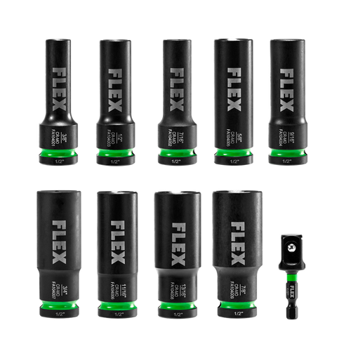FLEX FAM10401-10 10pc Thin Wall Deep Well 6-point 1/2" Drive Impact Nut Socket Set