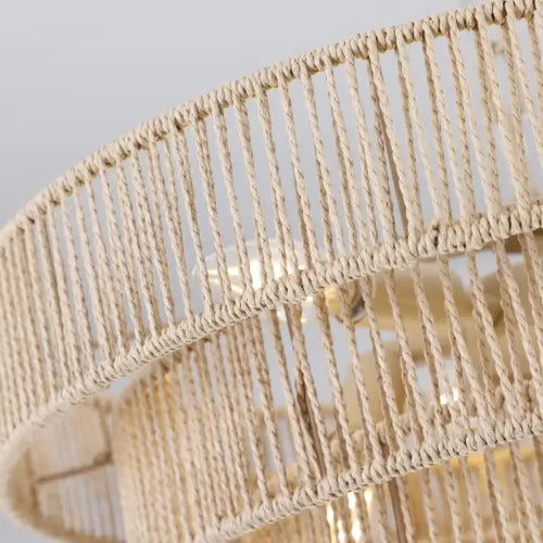 Farmhouse Rattan Pendant Chandelier Lighting with 4-Layer Woven Design