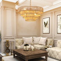Farmhouse Rattan Pendant Chandelier Lighting with 4-Layer Woven Design