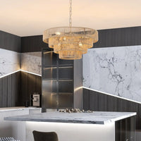 Farmhouse Rattan Pendant Chandelier Lighting with 4-Layer Woven Design