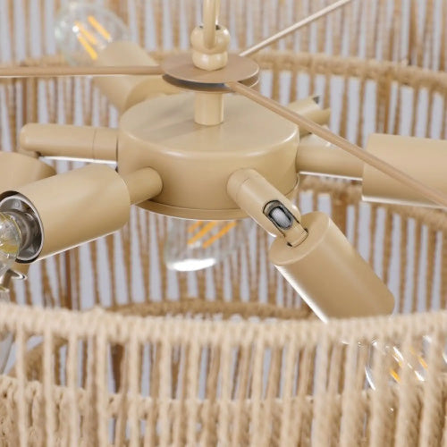 Farmhouse Rattan Pendant Chandelier Lighting with 4-Layer Woven Design