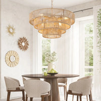 Farmhouse Rattan Pendant Chandelier Lighting with 4-Layer Woven Design