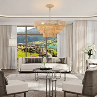 Farmhouse Rattan Pendant Chandelier Lighting with 4-Layer Woven Design