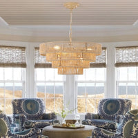 Farmhouse Rattan Pendant Chandelier Lighting with 4-Layer Woven Design