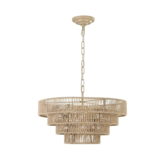 Farmhouse Rattan Pendant Chandelier Lighting with 4-Layer Woven Design