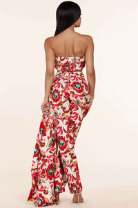 Fasheabe 3pc Flower Print Bandeau Top Pants Set