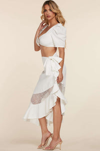 Fasheabe Crop Top 2pc Midi Skirt Set