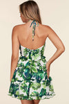 Fasheabe Leaf Print O-ring Mini Dress