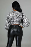 Fasheabe Long Sleeve Zebra Print Crop Top