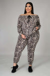 Fasheabe Off The Shoulder Cheetah Print Jogger Set