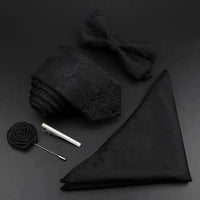 Fashion Red Business Necktie Matching Bowtie Flower Vintage Design Set For Men Self-Tie Bow Tie And Pocket Square Classic Business Tuxedo Wedding Bowties Handkerchief Set Men Necktie And Pocket Square Set