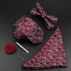 Fashion Red Business Necktie Matching Bowtie Flower Vintage Design Set For Men Self-Tie Bow Tie And Pocket Square Classic Business Tuxedo Wedding Bowties Handkerchief Set Men Necktie And Pocket Square Set