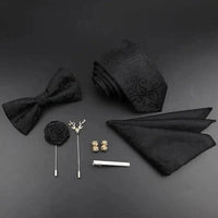 Fashion Red Business Necktie Matching Bowtie Flower Vintage Design Set For Men Self-Tie Bow Tie And Pocket Square Classic Business Tuxedo Wedding Bowties Handkerchief Set Men Necktie And Pocket Square Set