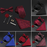Fashion Red Business Necktie Matching Bowtie Flower Vintage Design Set For Men Self-Tie Bow Tie And Pocket Square Classic Business Tuxedo Wedding Bowties Handkerchief Set Men Necktie And Pocket Square Set