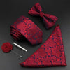 Fashion Red Business Necktie Matching Bowtie Flower Vintage Design Set For Men Self-Tie Bow Tie And Pocket Square Classic Business Tuxedo Wedding Bowties Handkerchief Set Men Necktie And Pocket Square Set