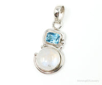 Large Designer SAJEN Blue Topaz Moonstone Sterling Necklace Pendant
