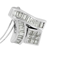 14K White Gold 1 7/8 cttw Princess and Baguette Cut Mixed Geometry Diamond Pendant Necklace (G-H, SI1-SI2)
