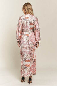 ADORA Printed V-Neck Batwing Sleeve Dress