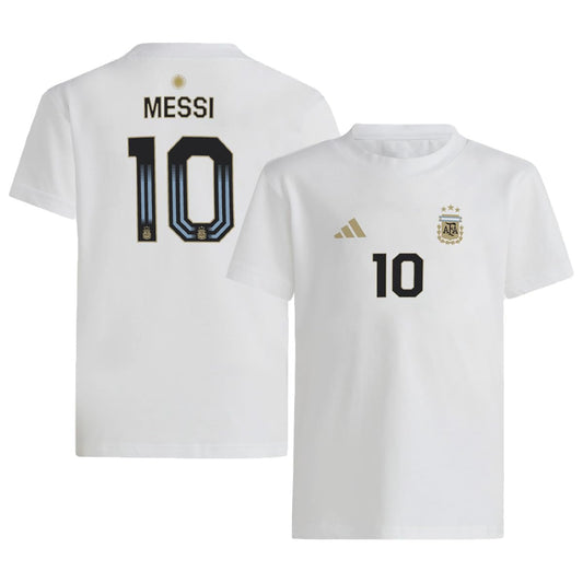 adidas Lionel Messi #10 Argentina National Team Mens Player Name & Number T-Shirt (White Small)