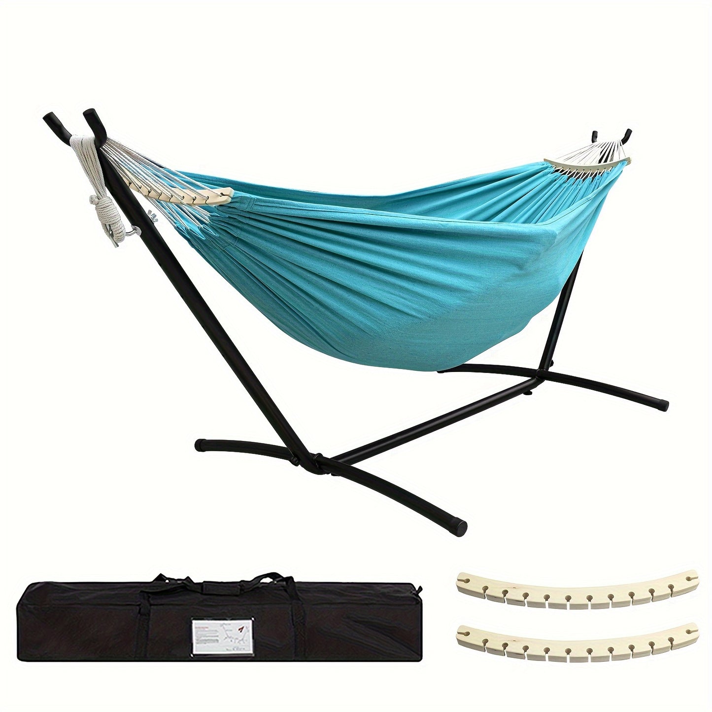 Double Hammock with Stand, 450lb Capacity, Steel Stand, Premium Carry Bag, Anti-Roll Balance Beam