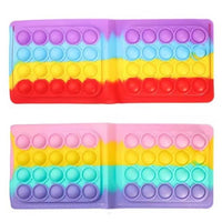 Bubble Pop Fidget Wallet Rainbow Red — Silicone Bi-Fold Popper Wallet for Cash & Cards