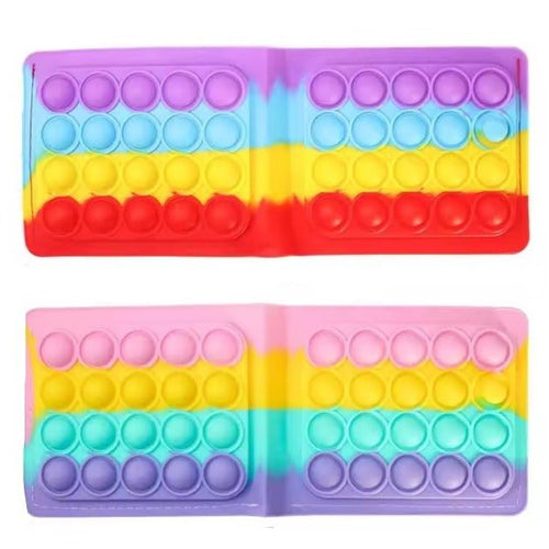 Bubble Pop Fidget Wallet Rainbow Red — Silicone Bi-Fold Popper Wallet for Cash & Cards