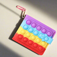 Bubble Pop Fidget Wallet Rainbow Red — Silicone Bi-Fold Popper Wallet for Cash & Cards