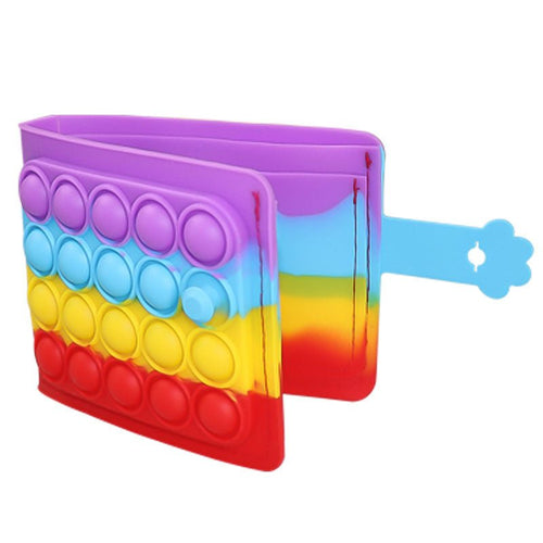 Bubble Pop Fidget Wallet Rainbow Red — Silicone Bi-Fold Popper Wallet for Cash & Cards