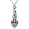 Flame Dangling Heart Necklace Gothic Flame Pendant Silver