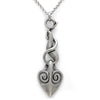 Flame Dangling Heart Necklace Gothic Flame Pendant Silver