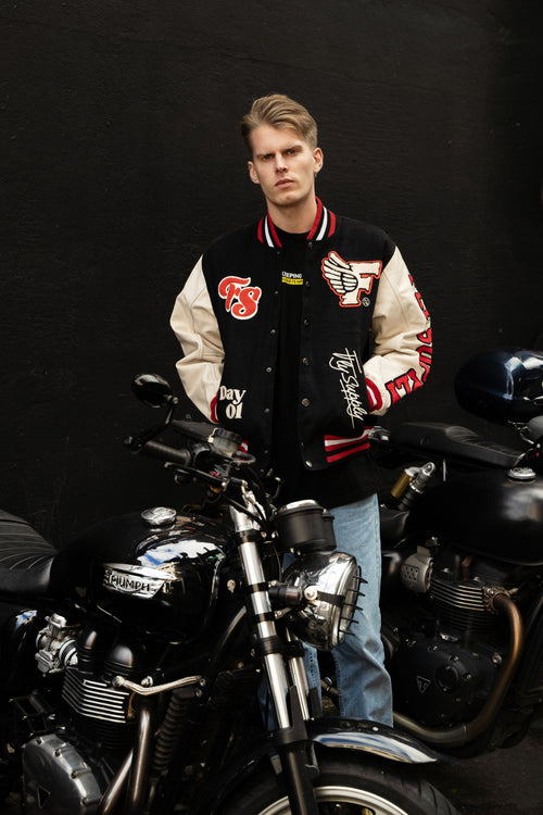 Manifest Varsity Jacket (Black) Fly Supply Co