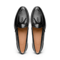 14-580-BLK FRANCO Teju Lizard Tassel Loafer, Black