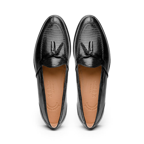 14-580-BLK FRANCO Teju Lizard Tassel Loafer, Black