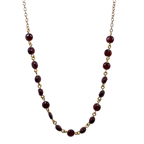 Garnet Bead Chain Necklace 14K Gold Fill Delicate Pendant