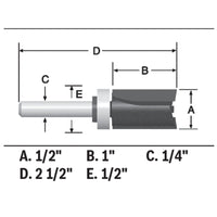 BOSCH 85680MC 1/2 In. x 1 In. Carbide-Tipped Double-Flute Top-Bearing Straight Trim Router Bit