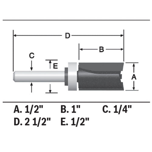 BOSCH 85680MC 1/2 In. x 1 In. Carbide-Tipped Double-Flute Top-Bearing Straight Trim Router Bit