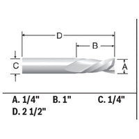 BOSCH 85903MC 1/4 In. x 1 In. Solid Carbide Double-Flute Downcut Spiral Router Bit