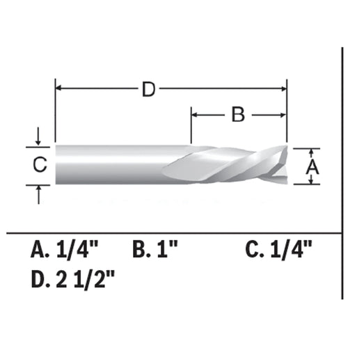 BOSCH 85903MC 1/4 In. x 1 In. Solid Carbide Double-Flute Downcut Spiral Router Bit