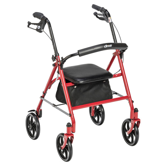 Four Wheel Rollator Rolling Walker with Fold Up Removable Back Support, Red RIO Medical Supplies