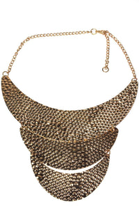 Gold Crescent Moon Necklace Layered Hammered Statement