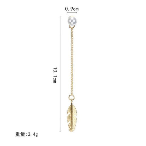 Gold Feather Drop Pearl Earrings