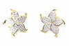 Gold Plated Flower Stud Earrings Cubic Zirconia Pave