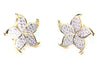 Gold Plated Flower Stud Earrings Cubic Zirconia Pave