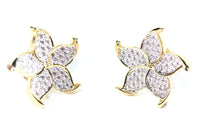 Gold Plated Flower Stud Earrings Cubic Zirconia Pave