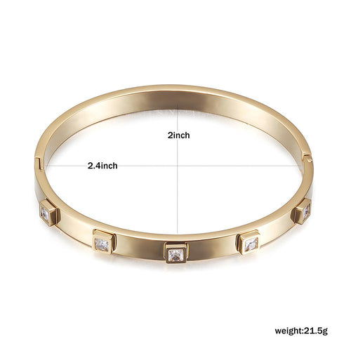 Gold Plated Hinged Bangle With Square Cubic Zirconia