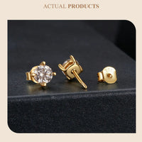 Gold Plated Moissanite Stud Earrings 925 Sterling Silver Engagement Bridal Gift