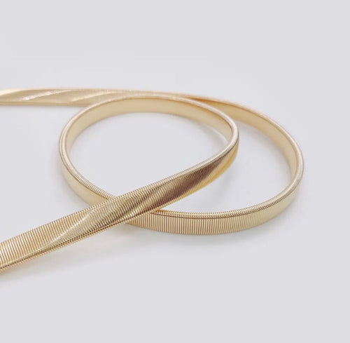 Gold Three Ring Elastic Metal Waist Stretch Belt For Women